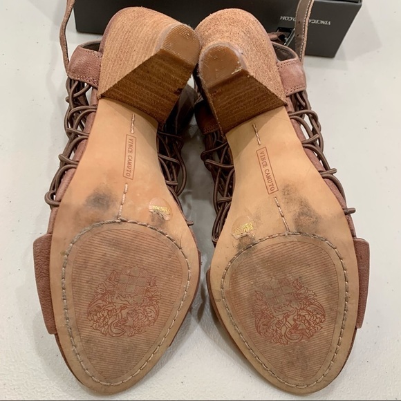 Vince Camuto Bootie Adult 8.5 Smoke Taupe VC-Evel Stacked Block Heel Open Toe - Picture 8 of 12